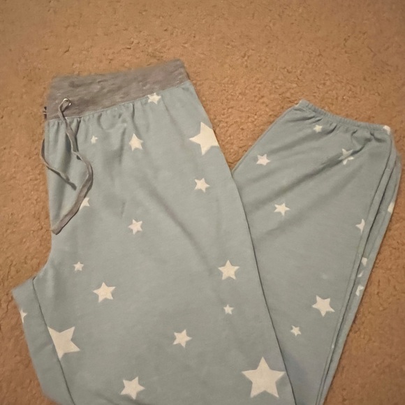 Splendid Lounge Jogger Pajama Pants Stars Light Blue/Gray Cuffed Drawstring Size - Picture 4 of 7